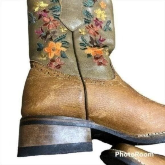 Verthali Cowboy Western Boot Womens Floral Embroidered Size 6.5 Square Toe - Picture 4 of 12